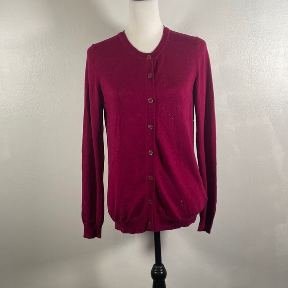 Nicole Miller Cranberry Crewneck Button Down Tight Knit Long Sleeve Cardigan M - Picture 2 of 10
